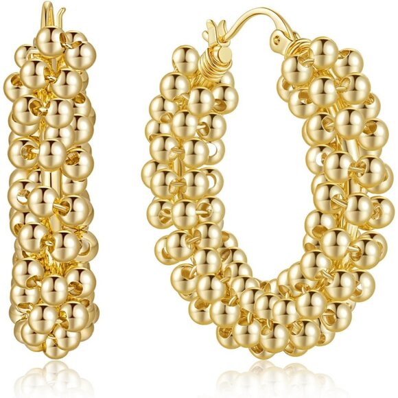 Bold Chunky 14K Gold Thick Hoop Earrings For Women's - Picture 1 of 8